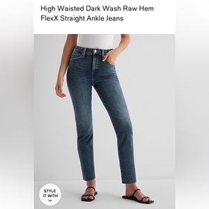 High Waisted Dark Wash Raw Hem FlexX Straight Ankle Jeans